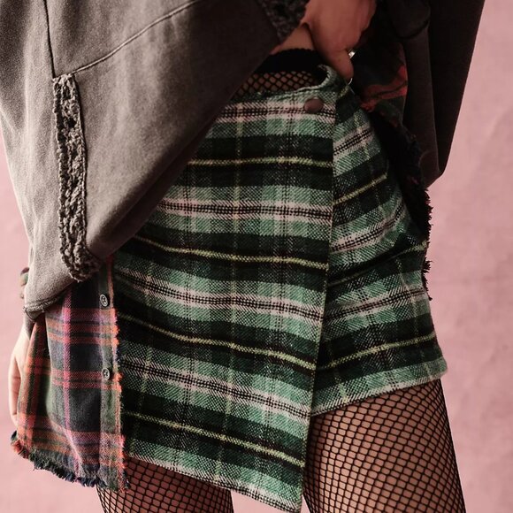 NWT Free People Emmy Mini Menswear Skort in Green Plaid - Size 10 - Picture 6 of 6